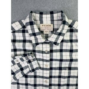 CC Filson Vintage Wash Alaskan Guide Shirt Mens Size XL Cream Black Plaid Button